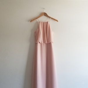 Pale dusty pink floor length bridesmaids dress
